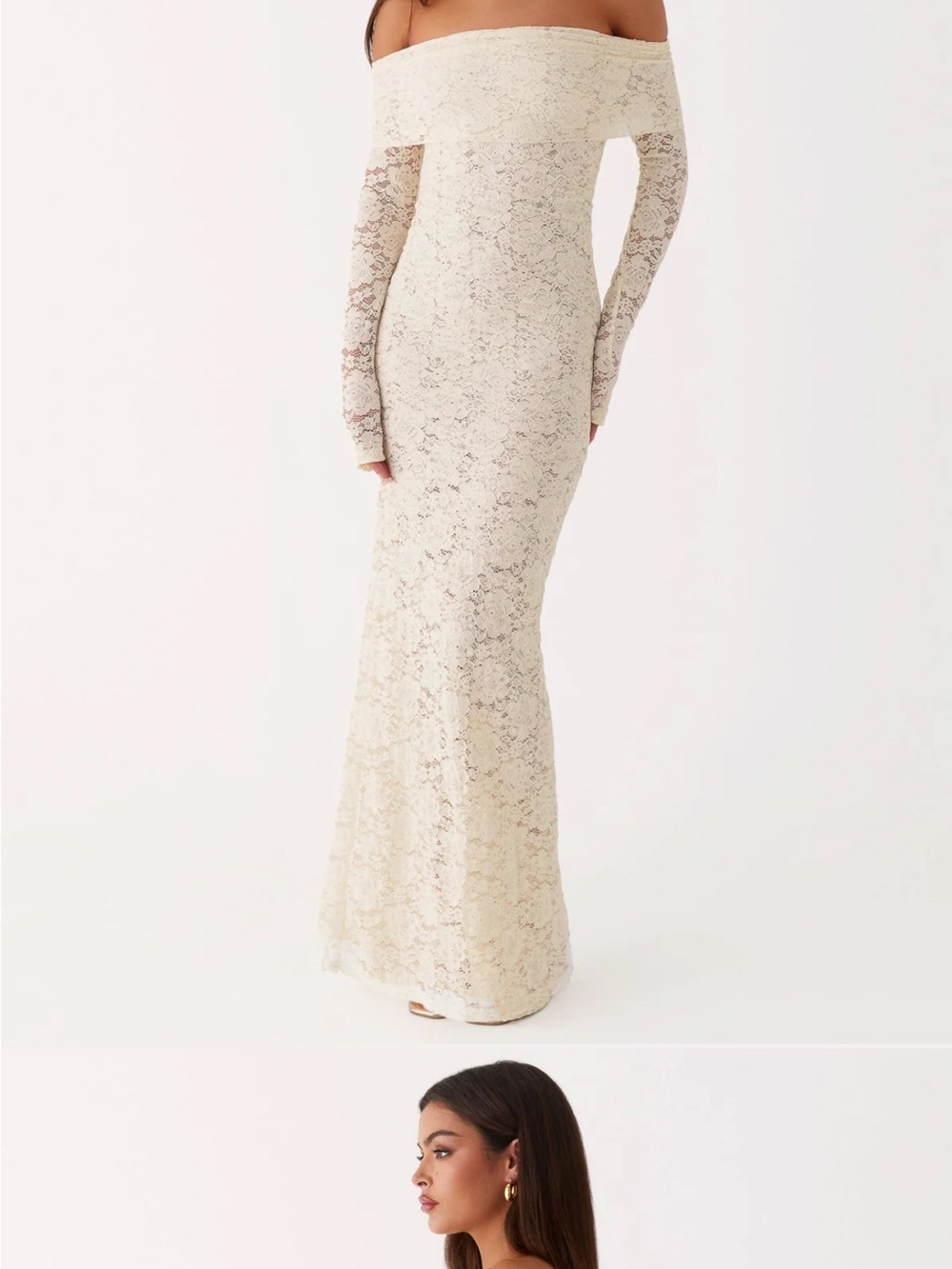 Peppermayo Off-Shoulder Lace Gown in Cream